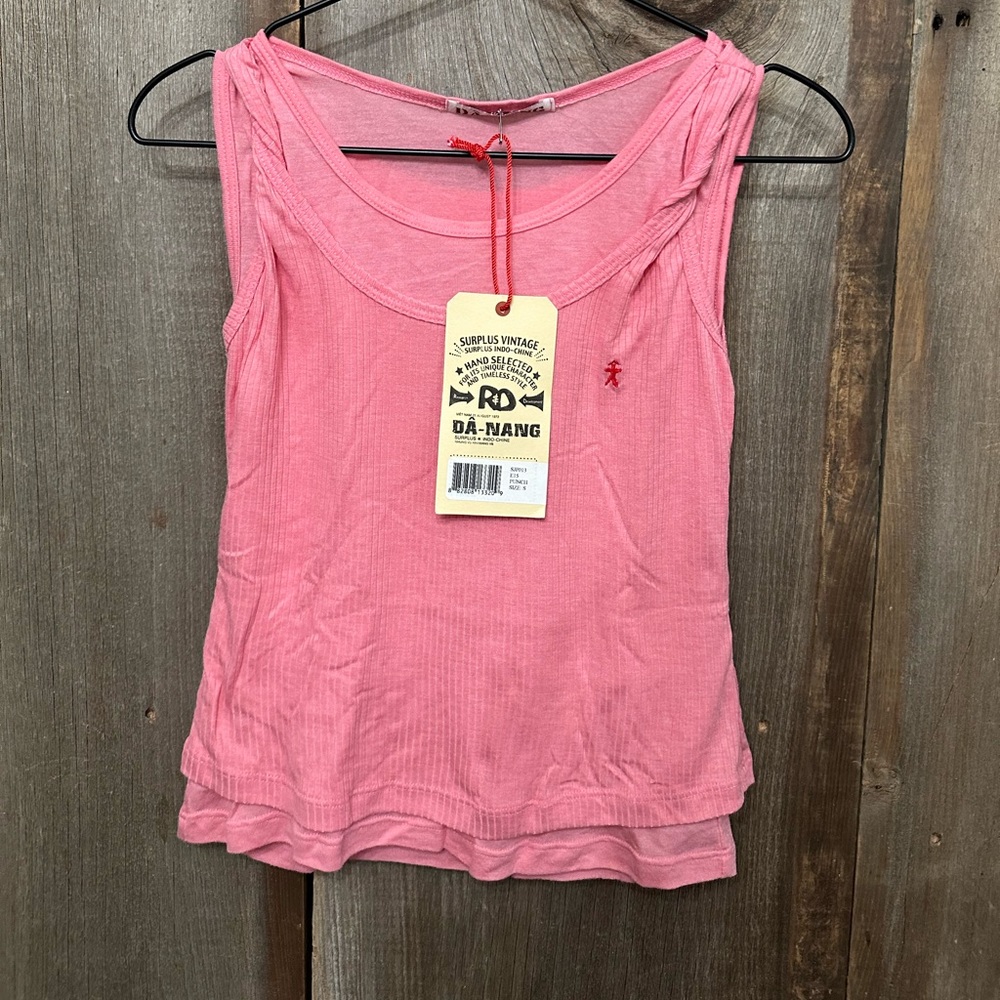 Da-Nang Layered Twist Strap Ribbed Tank Top in Punch Pink Size Small - Picture 3 of 17